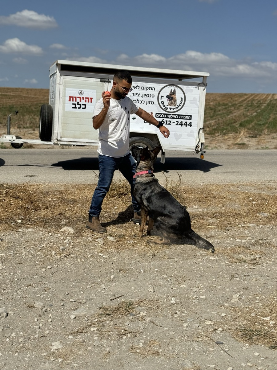 ליאור מאלף בשטח ליד הנגרר של L.DOG TRAINER